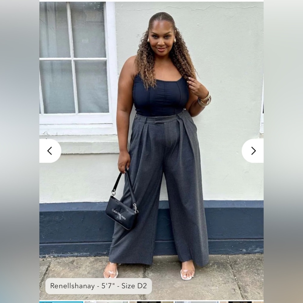 Wide Leg Pinstripe Tailored Trousers - Charcoal